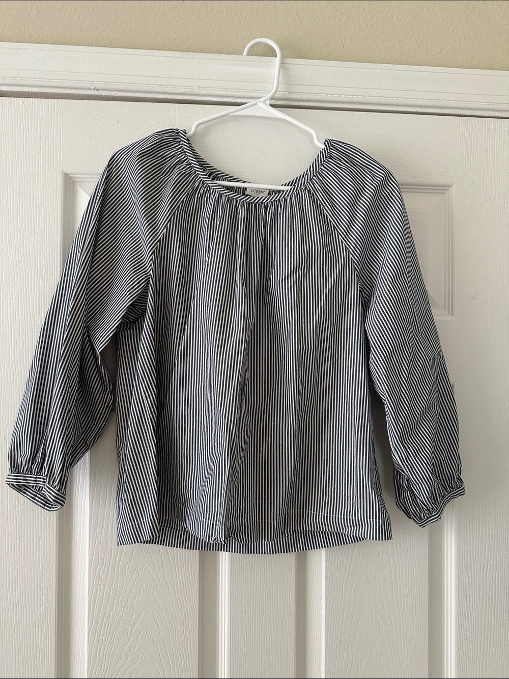 J. Crew Blue/gray and White Striped Long Sleeve Peasant Top
